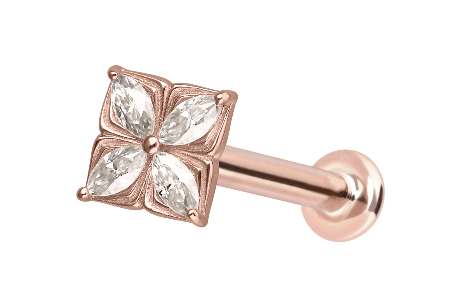 14 Karat Gold Labret Piercing mit Push Fit MOISSANIT-BLUME